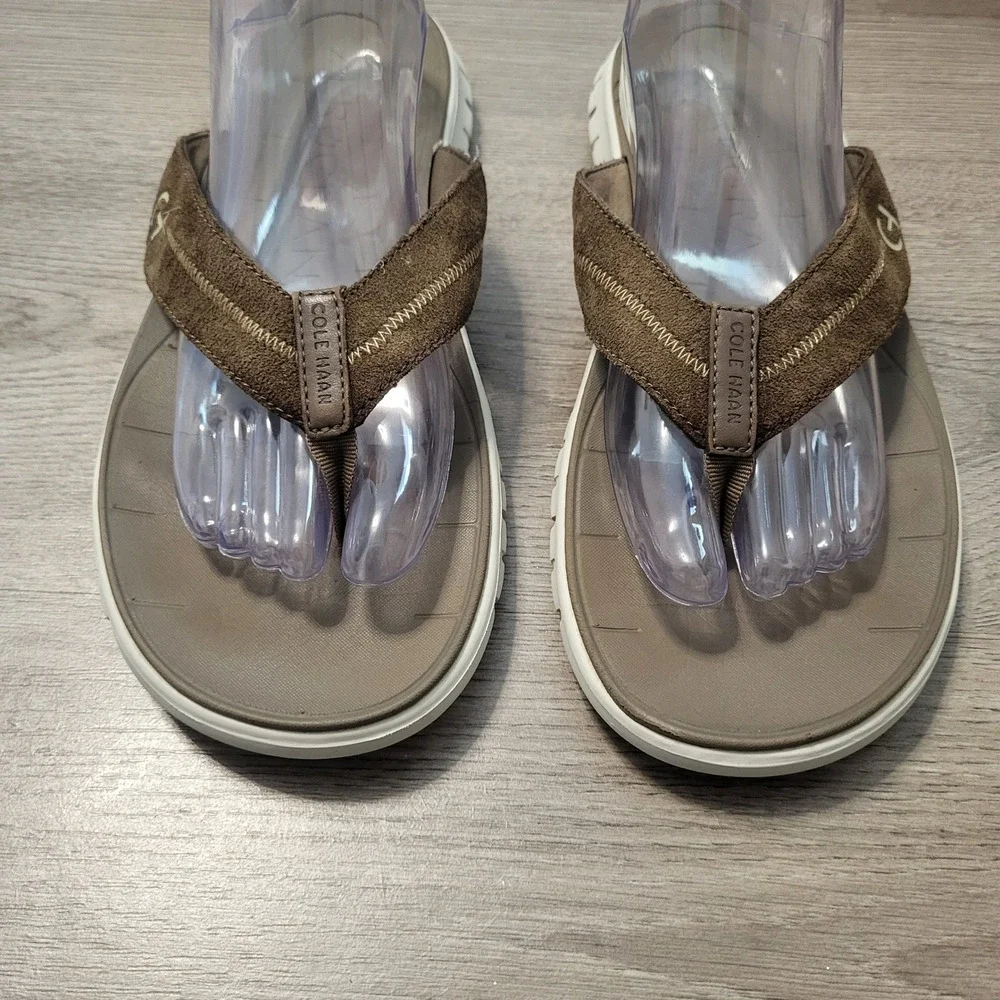 Cole Haan Zerogrand Mens Brown Flip Flop Sandals Size 9 Rubber Leather Vacation